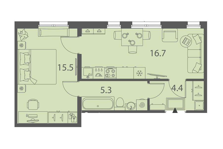 1-комнатная квартира 41.9 м², 1/10 эт., ЖК «DOMINO Premium»